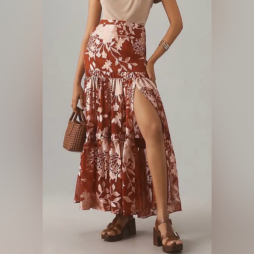 Anthropologie x Hutch Red & Cream Floral Tiered Maxi Skirt. Women’s Size XL. NWT - Picture 7 of 7